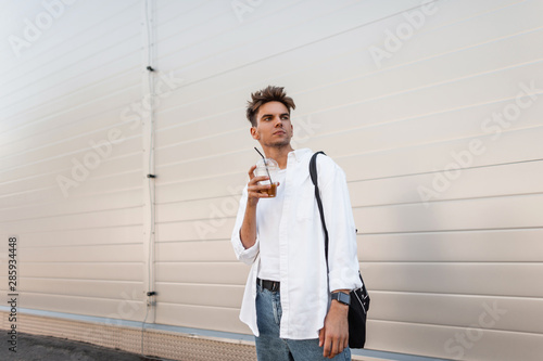 Attractive Young Man In Fashionable Summer Clothes With A Stylish