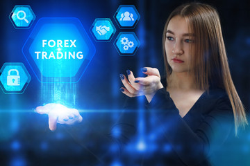 The concept of business, technology, the Internet and the network. A young entrepreneur working on a virtual screen of the future and sees the inscription: Forex trading