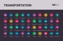 Transportation Concept 40 Colorful Round Icons Set