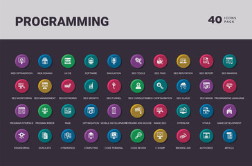 Wall Mural - programming concept 40 colorful round icons set