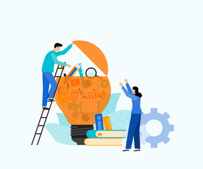 Poster - Flat Business People Meeting  learning And Maeking Idea With lightbulb concept