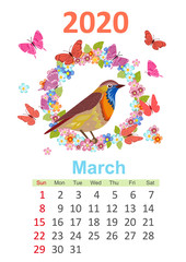 Wall Mural - cute nature Calendar for 2020, march