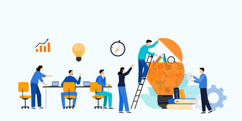 Poster - Group Business Team Meeting And Brainstorming Idea With Creative Lightbulb Concept