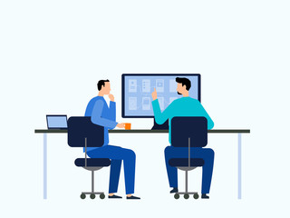 Wall Mural - flat vector illustration business team working collaboration and group business meeting concept