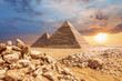 Desert sunset, beautiful view of the Pyramids of Giza