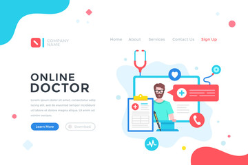 Online doctor. Medical consultation, telemedicine, online medical services concept. Modern flat design graphic elements for web banner, landing page template, website. Vector illustration