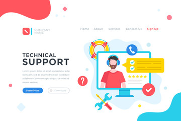Technical support. Technician help, customer service, call center, maintenance, repair concept. Modern flat design graphic elements for web banner, landing page template, website. Vector illustration