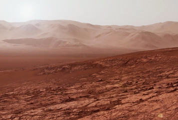 Wall Mural - the surface and mountains on mars, with the sky. elements of this image were furnished by nasa