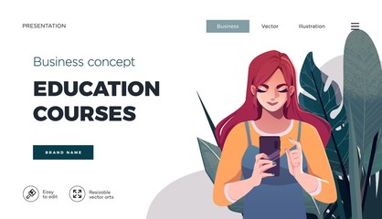 Canvas Print - landing page template for online courses, distance education, internet studying, training. education