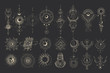 Vector illustration set of moon phases. Different stages of moonlight activity in vintage engraving style. Zodiac Signs