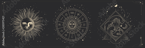 Cuadros en Lienzo Vector illustration set of moon phases