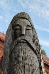 Slavic idol wooden carved sculpture, head