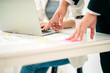 © whyframeshot - business working concept businessman hand use laptop contact to client office background
