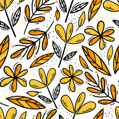 Hand drawn floral seamless pattern for textile, fabric, wallpaper. Kids decorative flowers background.