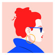 Profile of a fashionable red-haired girl. Female face on the side. Bright avatar for a social network. Vector flat illustration