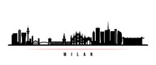 Milan City Skyline Horizontal Banner. Black And White Silhouette Of Milan City, Italy. Vector Template For Your Design.