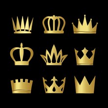 Set Of Golden Crown On Black Background
