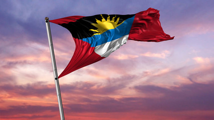 Flag of antigua and Barbuda with sky and Clouds in the background