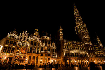 Beautiful view at Grand-Place (Grote Markt) in night. The central square of Brussels with the city's Town Hall. One of the most beautiful squares in the world. Brussels, Belgium