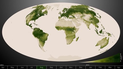 Wall Mural - An animated visualization shows the green areas of earth increasing and decreasing over time.