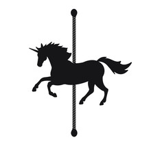 Vector Flat Black Horse Carousel Silhouette Icon Isolated On White Background 