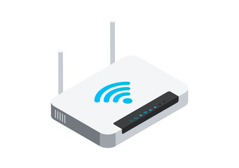 Isometric network wi-fi router with two antennas. Vector illustration isolated on white background.