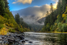 Crisp Fall Morning On The Rogue River In Oregon.