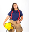 Female American firefighter in her gear