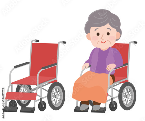 車椅子に座る おばあさん イラスト Stock ベクター Adobe Stock