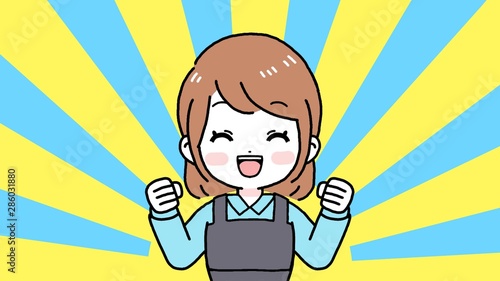 笑顔で喜ぶエプロン姿の女性 茶髪ボブ あっぱれ Stock イラスト Adobe Stock