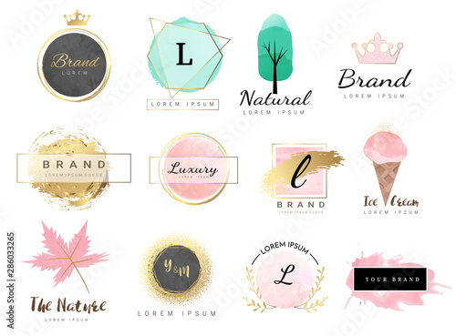 Cuadros en Lienzo Logo watercolor background banner for wedding,luxury logo,banner,badge,printing,product,package