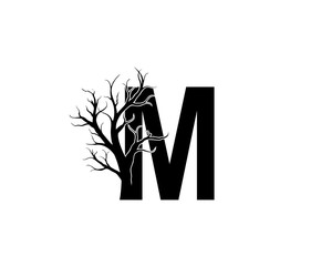 M Letter and Dead Branch  Logo Icon. 