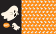 Halloween ghost seamless pattern background. Holidays cute ghost cartoon character vector illustration