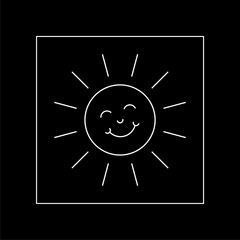 Canvas Print - Cute sun with smile line icon isolated on black background. Happy sunny smile