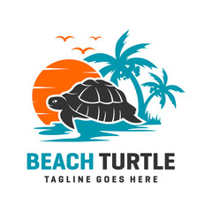 beach turtle logo design template