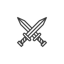 Crossed Swords Line Icon. Linear Style Sign For Mobile Concept And Web Design. Medieval Sword Outline Vector Icon. Symbol, Logo Illustration. Vector Graphics