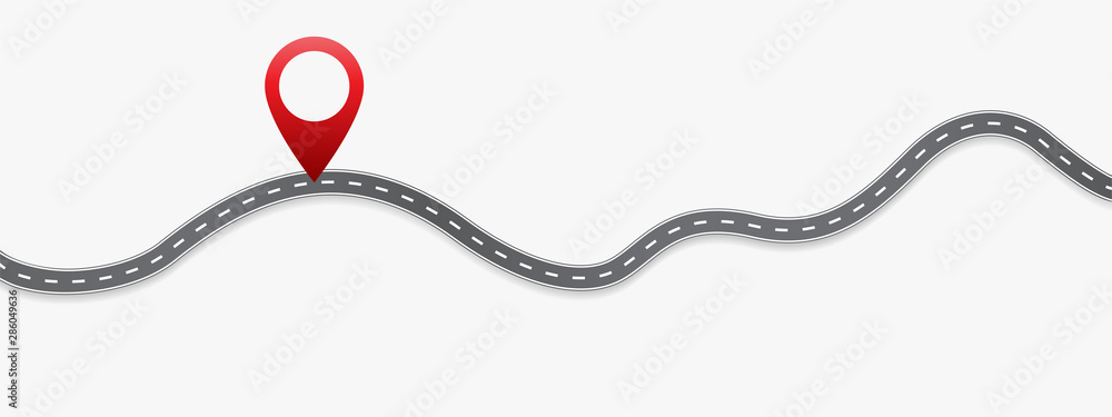 Infographic design template with place for your text. Asphalt road with three pin on it. Vector illustration. - obrazy, fototapety, plakaty 
