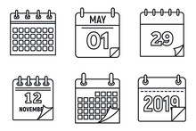 Calendar Week Icons Set. Outline Set Of Calendar Week Vector Icons For Web Design Isolated On White Background