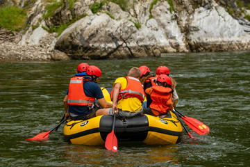 Dunajec gorge, Sromowce, Spisz, Poland-July 2019: rafting in pontoons of the Dunajec gorge, which is a tourist attraction of this area