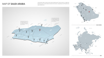 Wall Mural - vector set of saudi arabia country. isometric 3d map, saudi arabia map, asia map - with region, stat