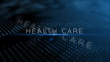 Wall Mural - health care modern intro text 3d animation with lens flare and depth of field focus blur
