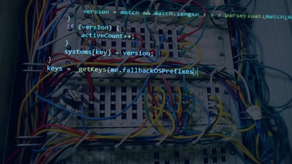 Wall Mural - servers and the encrypted information appearing above them