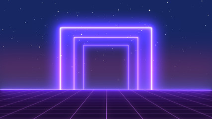 Wall Mural - future retro sci-fi background futuristic landscape of the 80`s. digital cyber surface. suitable for