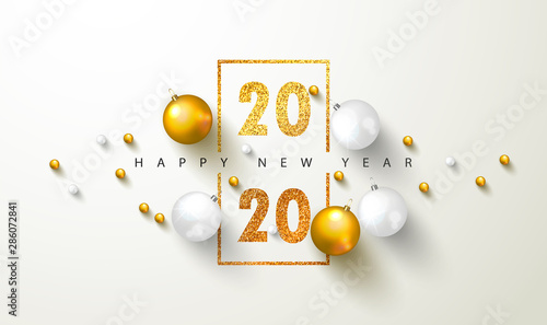 Happy New Year 2020 Banner Golden Luxury Numbers With Glitter And