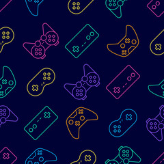 Vector video game and esport device set outline seamless pattern background.