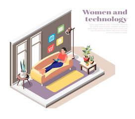 Wall Mural - women and technology isometric composition