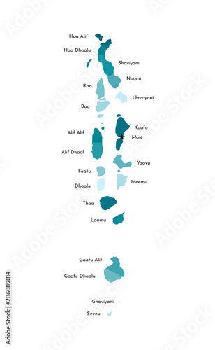 Fotomural Vector isolated illustration of simplified administrative map of Maldives with names of the atolls