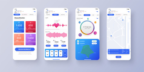 Fototapete - Different UI, UX, GUI screens fitness app and flat web icons for mobile apps, responsive website including. Web design and mobile template. Fitness interface design for mobile application. Vector