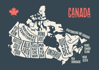 Map Canada. Poster map of provinces and territories of Canada