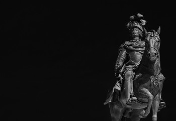 Wall Mural - King Jose I of Portugal, bronze statue erected in 1775 in the center of Praca do Comercio Square, Lisbon (Black and White with copy space)